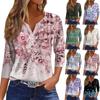 Topuri pentru femei cu mâneci 3/4 lungime, cu imprimeu floral, la modă vintage, lejer, cu decolteu în V, cămăși de mărime mare