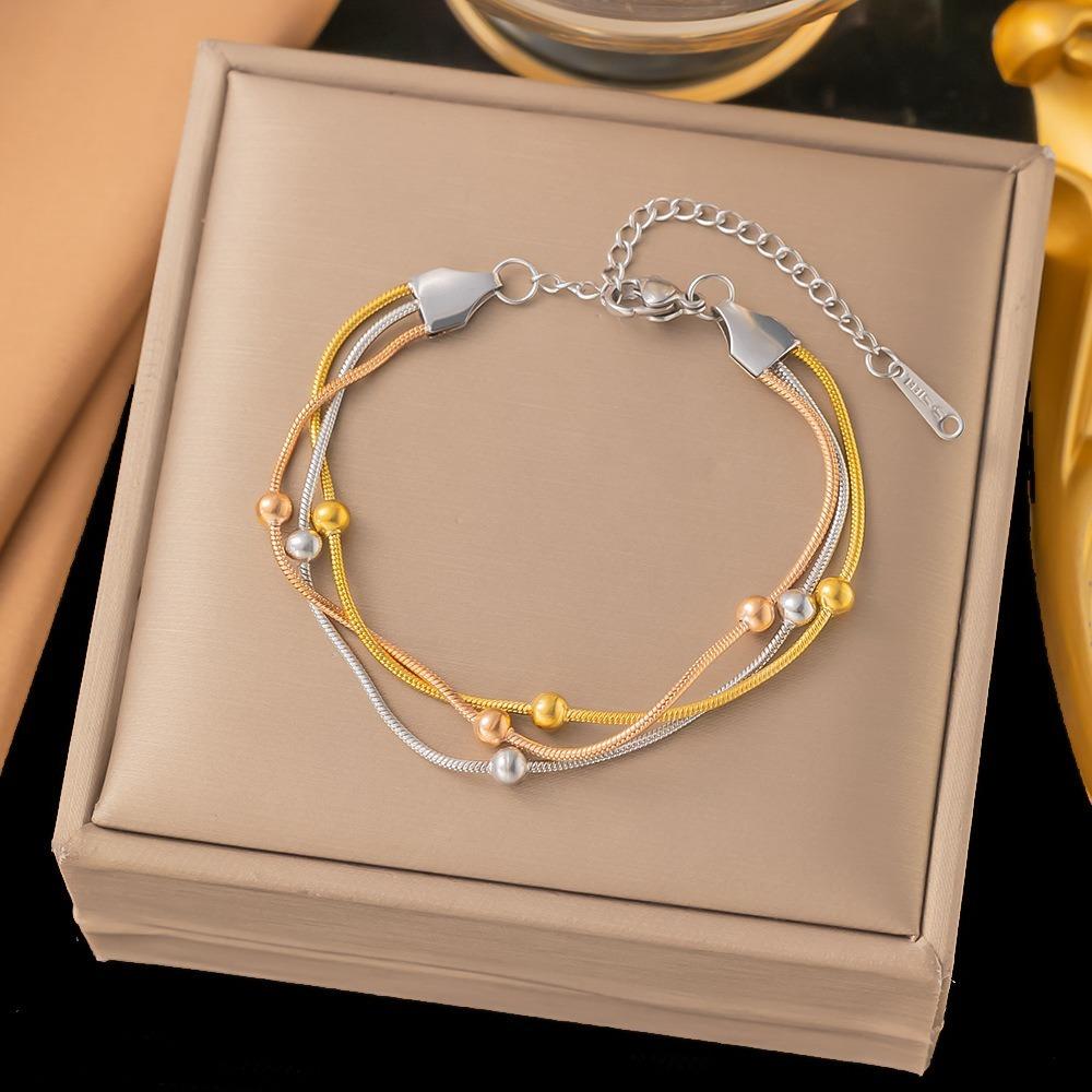 Stainless Steel Wrap Beaded Bracelets Round Beads Party Jewelry Stylish Snake Chain Bracelet Women