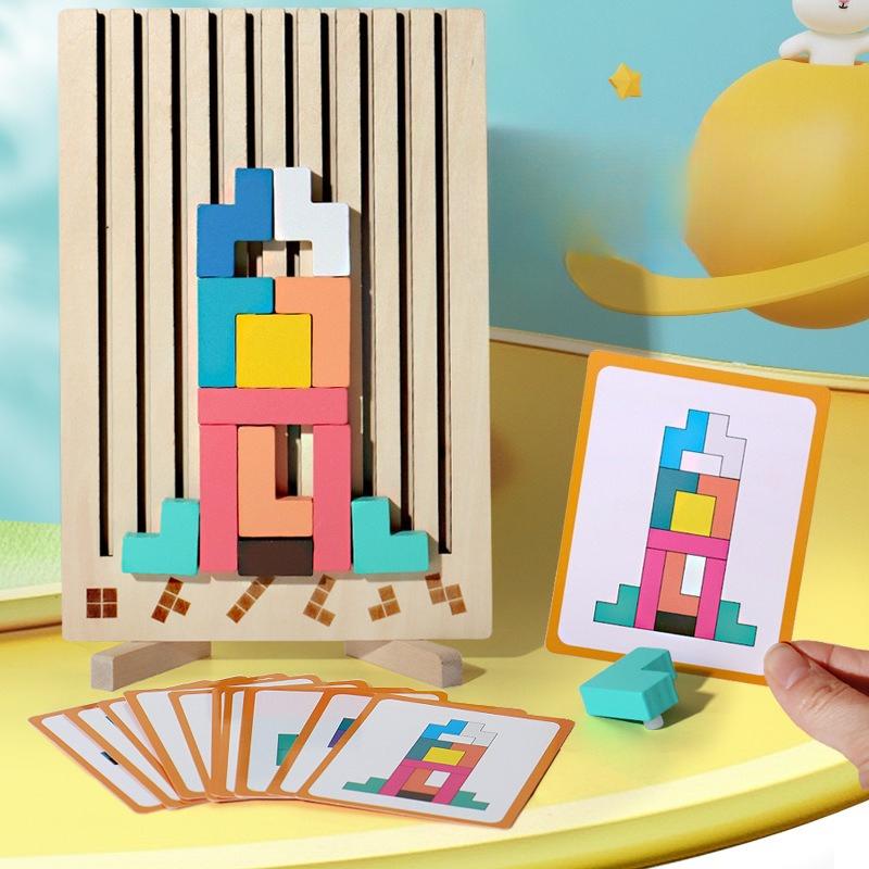 Wooden Tetris Variety Square Intellectual Building Block Jigsaw Puzzle Puzzle Children Teaching Educational Toys