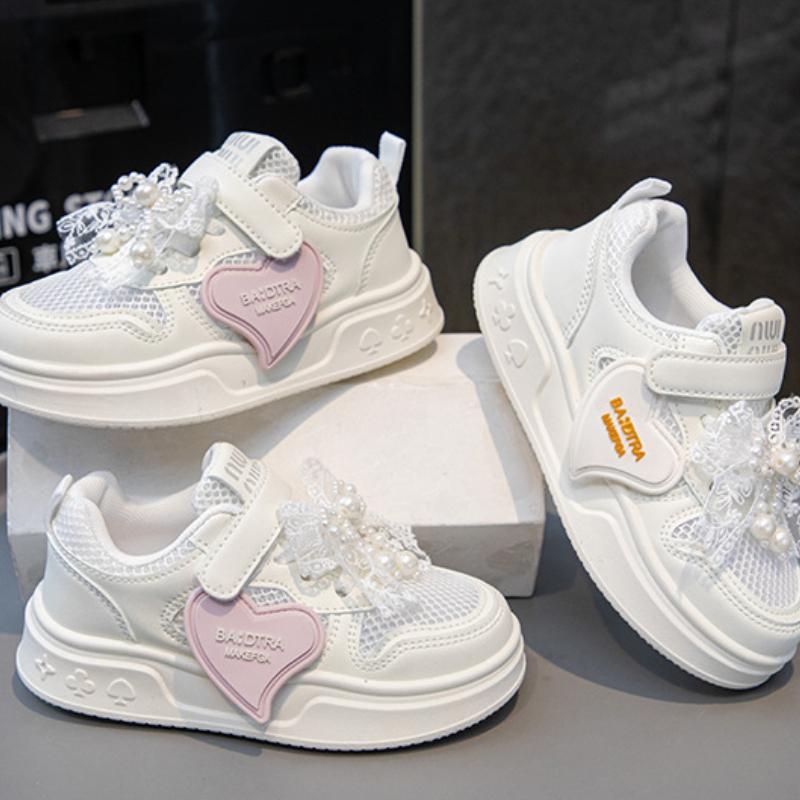 Childrens Sports Shoes with Pearl Bow Anti Slip Wear-resistant Breathable New Outdoor Girls Casual Shoes