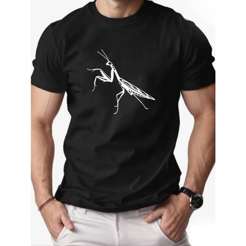 Europese Maat Heren Zomer Casual T-shirt met Biddende Mantis Print | Ronde Hals, Lichte Stretchstof, Perfect voor Strand, Weekend, Sport, Hardlopen