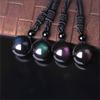 Fashion Blessing Black Round Ball Obsidian Pendant Necklace Amulet