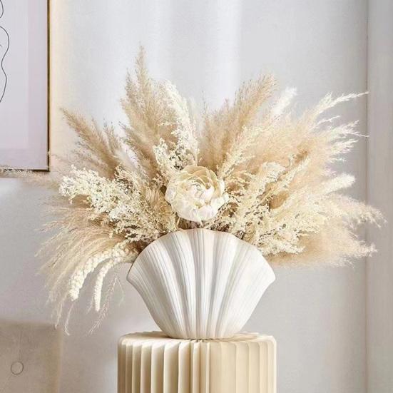 White Vinyl Shell Flower Vase Modern Pleated Flower Holder Container Home Office Table Centerpiece Decorative Floral Plants Vase