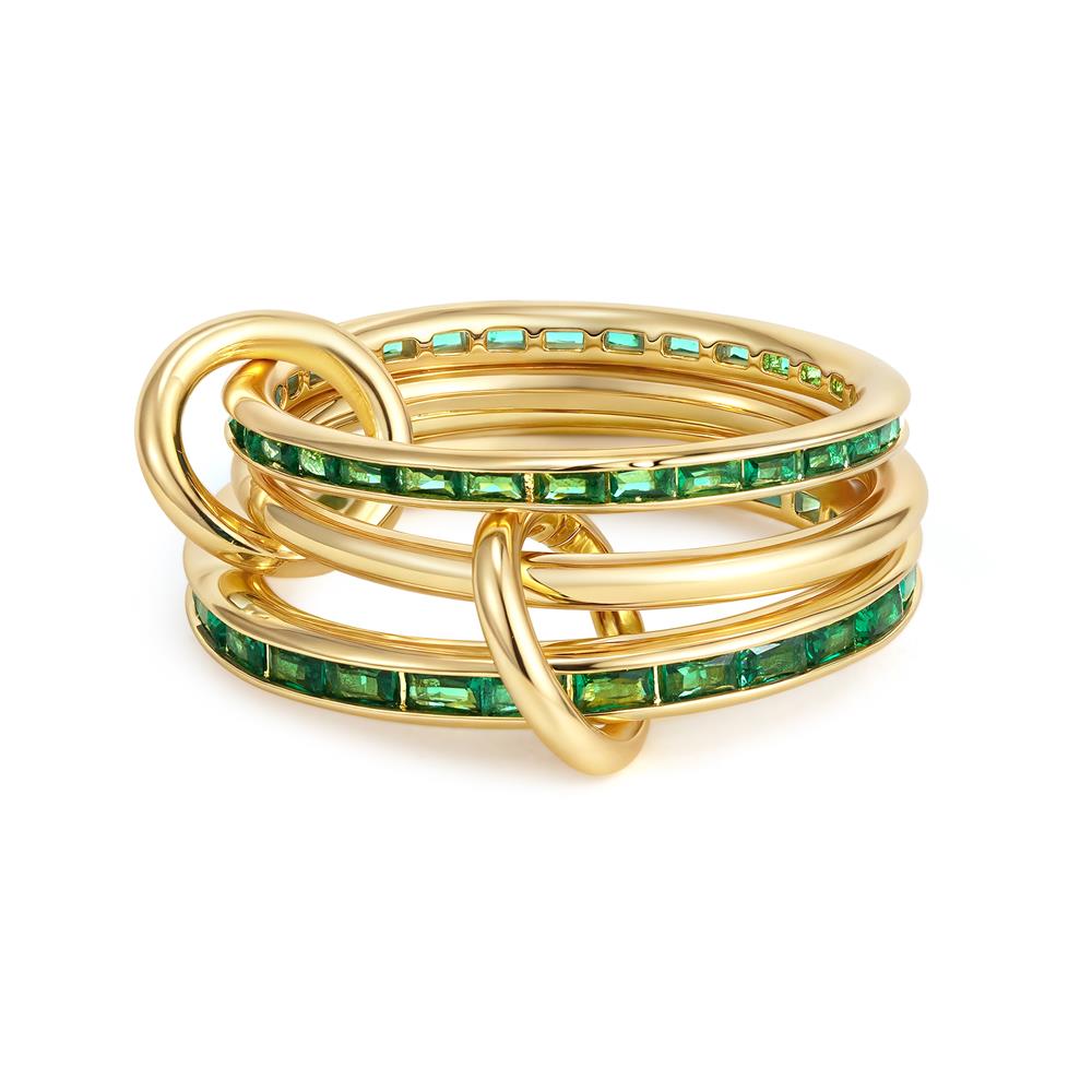 Multilayer Everly Stacked Ring Chunky Gold Plated Interlocking Zircon Multi Link Connected Rings Eternity Statement Jewelry Gift