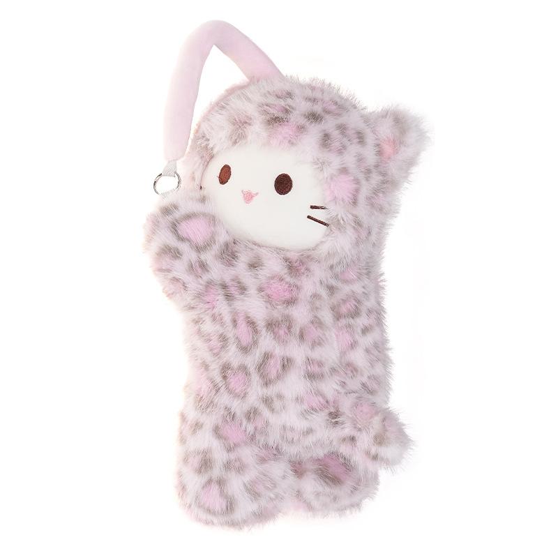 Car Tissue Box Pink Leopard Print Cat Tissue Plush Doll Car Tissue Box Cute Cartoon Car Hanging Drawing Box Universal