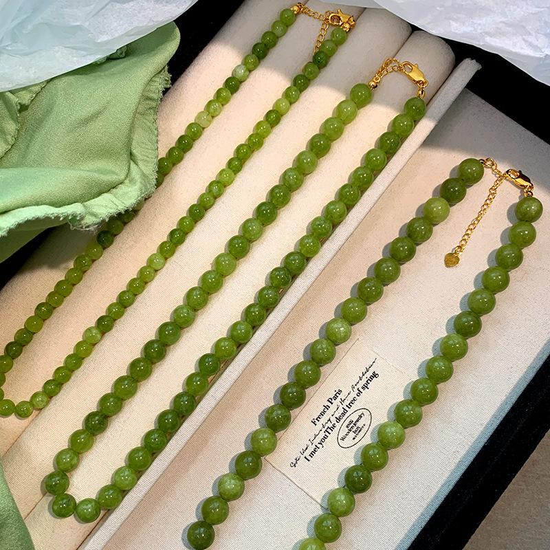 Round Ball Magnet Buckle Qingti Green Grape Bracelet Women'S Niche Agate Beaded Bracelet New Chinese Round Bead Necklace Set