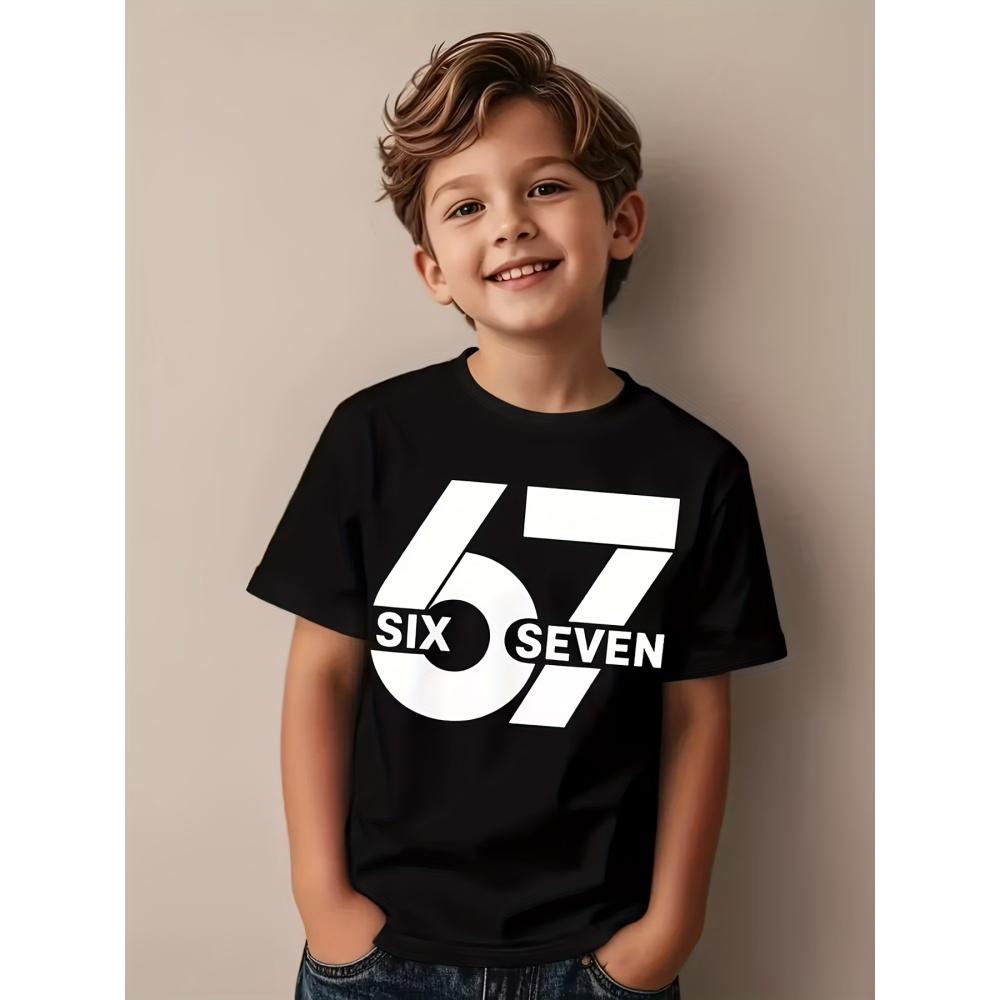 67 Six Seven Italian Brain Rot Math Joke T-Shirt Funny Casual Short Sleeve Round Neck Tops Summer Comfortable Children's T-Shirt