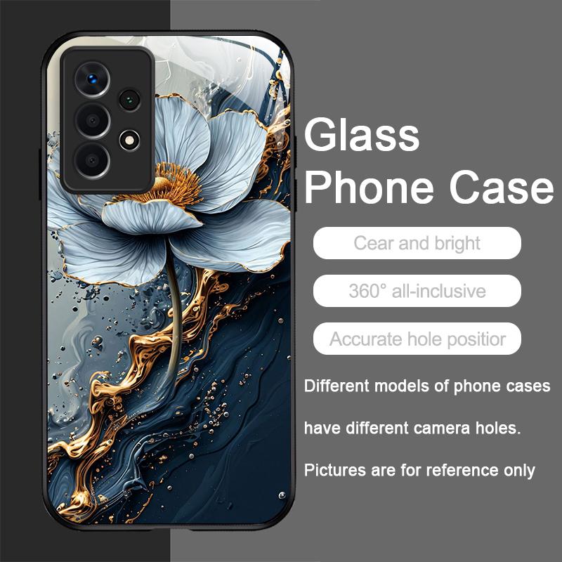 Elegant Lotus Artistic Flower Pattern Tempered Glass Phone Case for Samsung Galaxy S25 Ultra S24 S23 Plus S22+ S21 S20 FE Cover
