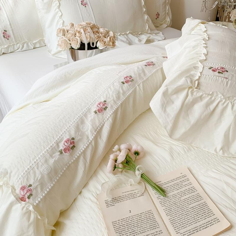 French Seersucker Embroidered Polished Sheets, Quilt Covers, Pillowcases, Three-piece Sets, Four-piece Sets