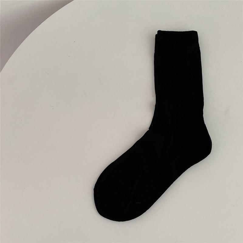 Meias femininas da moda coreana, meias de algodão, tricô, cor sólida, meias até o joelho, estilo universitário, meninas da escola, pretas, brancas, meias longas