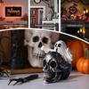 Mini Tête de Mort avec Figurine Fantôme Tête de Squelette Effrayante Décoration d'Halloween Fantôme pour Porche Gothique Intérieur Bureau Table Dessus de Cheminée