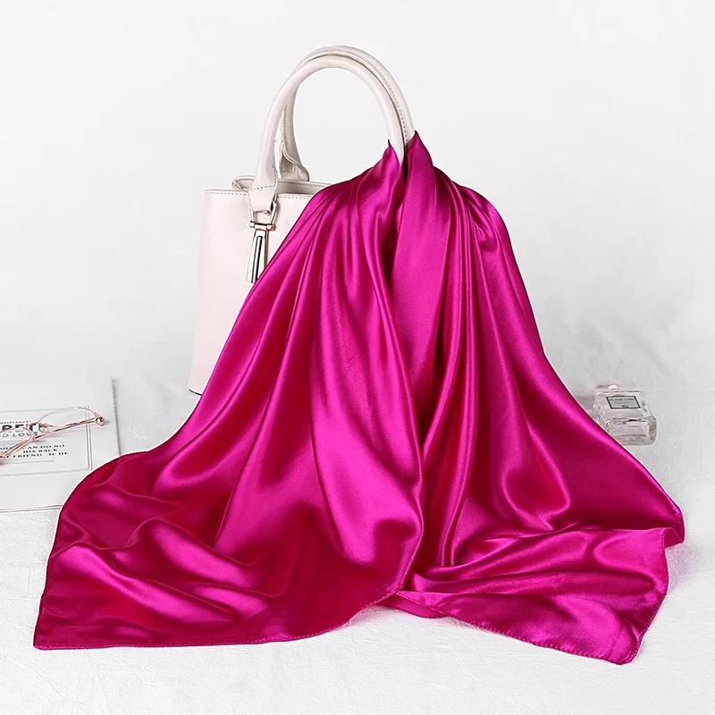 Fashion Hijab Scarves For Women Silk Satin Hair Scarf Female Solid Colors Kerchief 90*90cm Square Shawls Neck Scarfs For Ladies
