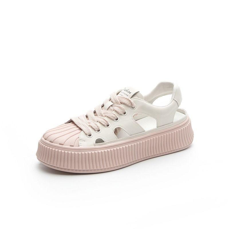 White Shoes Women's Comfortable Summer New Breathable Sports Board Shoes All-Match Non-Slip Soft Bottom Cutout Sandals