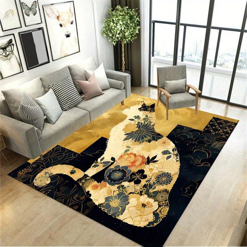 Luxury Crystal Velvet Mat Soft Non Slip Floor Mat Dark Floral Cat Pattern Navy Blue Golden Black Beige Machine Washable Living