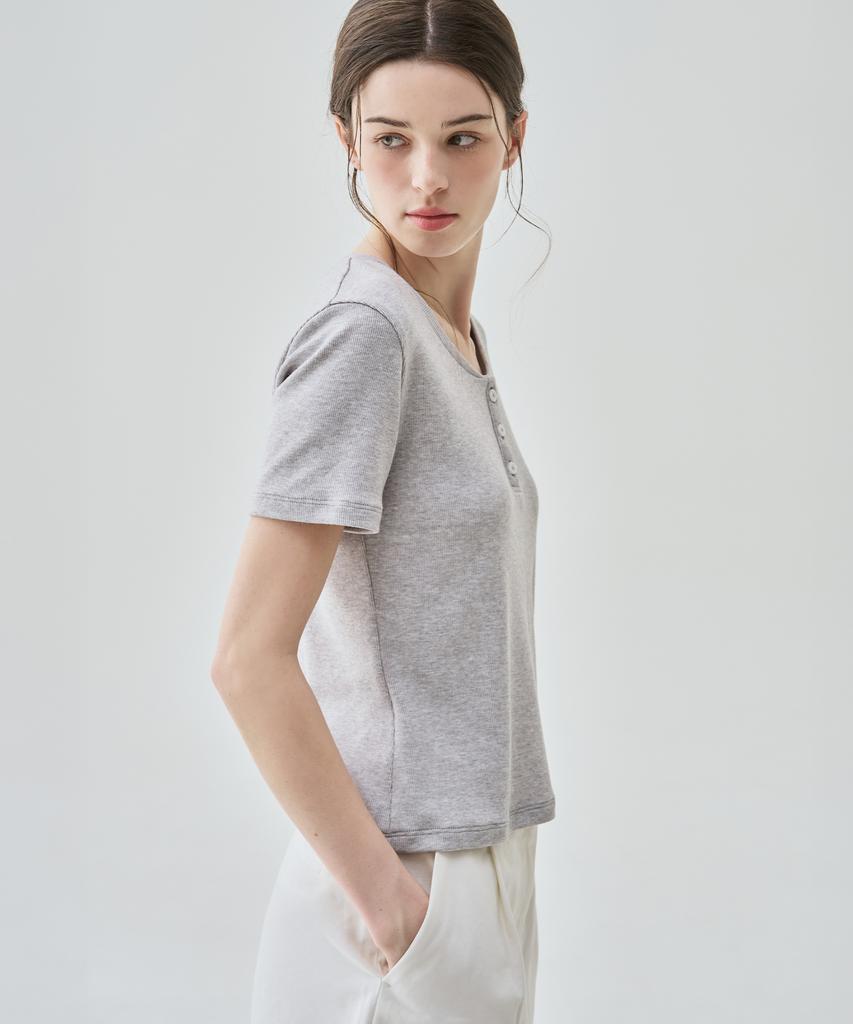 Deuloupisumeon Bay Henley Neck Short Sleeve T-Shirt [L.Grey]