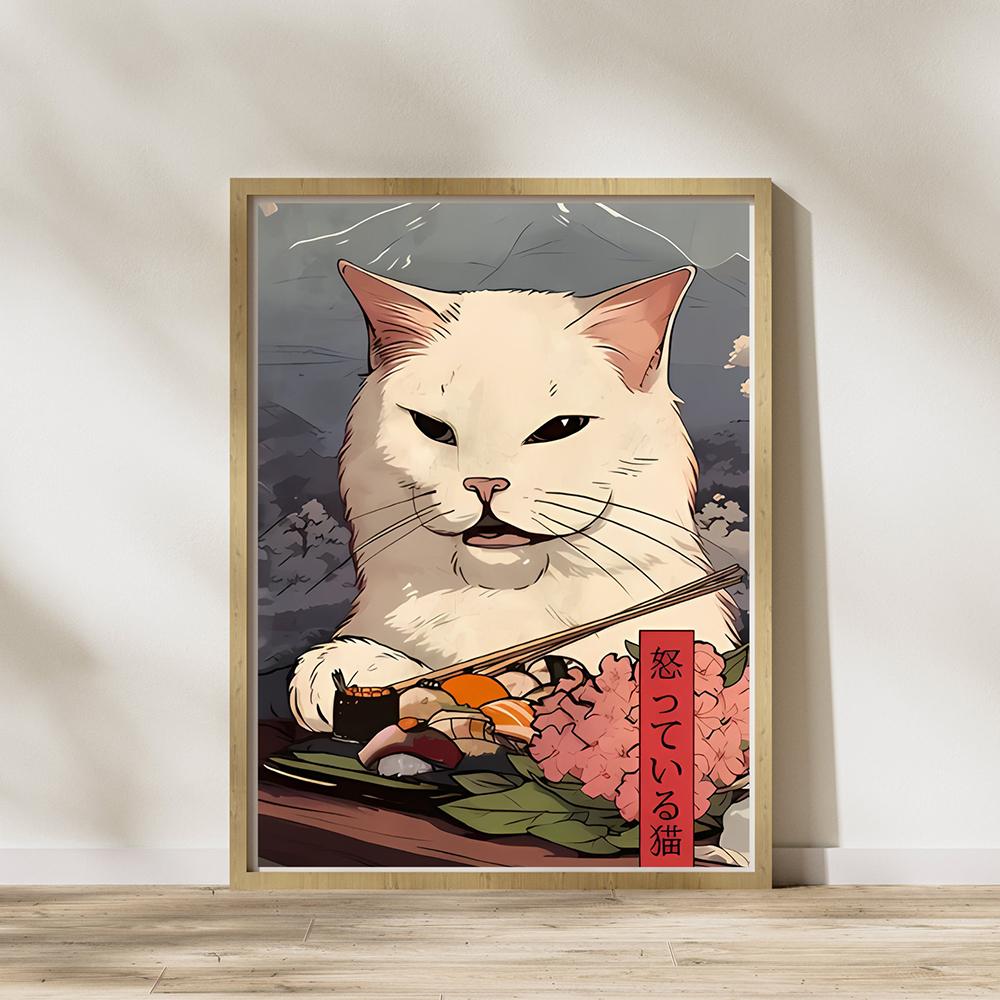 Kawaii Japonais Ramen Animal Chat Affiches Impressions sur Toile Peintures Décoration Maison Nouilles Nourriture Art Mural Affiche Décoration Pièce Cuisine