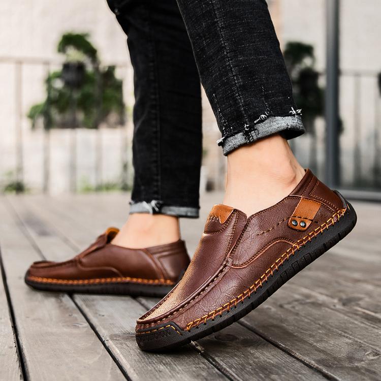 British Leather Shoes Leather Men's Casual Single Shoes Handmade Shoes Stitched Casual Leather Shoes