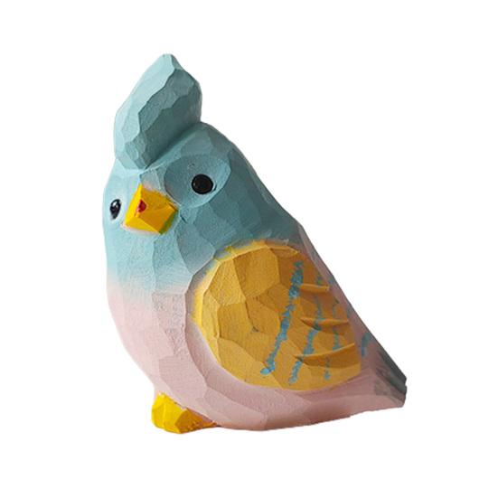 Hand-Carved Bird Sculpture Solid Wood Ornaments Miniature Desk Decor for Home Study Office Room Cute Gift for Bird Lovers
