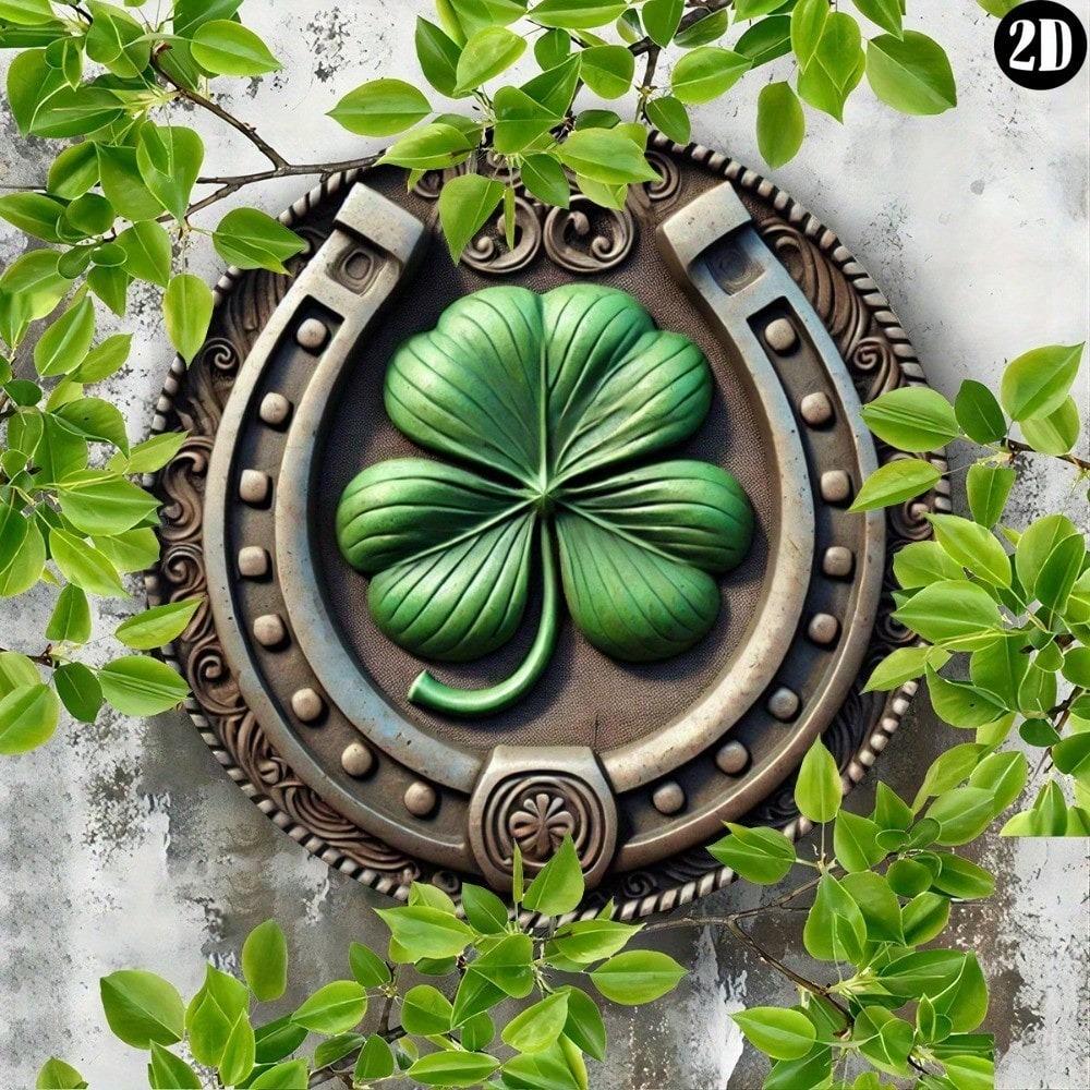 Vintage Horseshoe Clover Metal Wall Art Green Rustic Decor Home Cafe Garage Outdoor