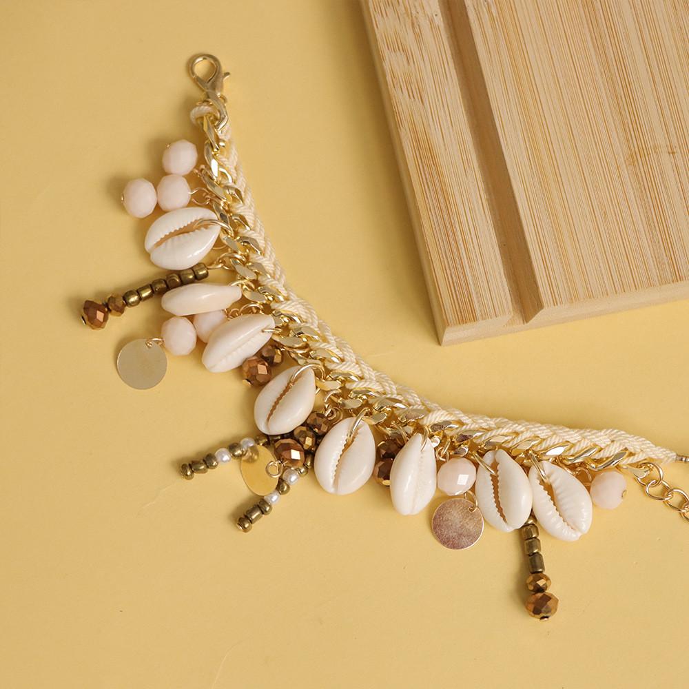 Bohemian Style Handwoven Shell Bead Bracelet With Dangle Tassels For Womens Travel Gift