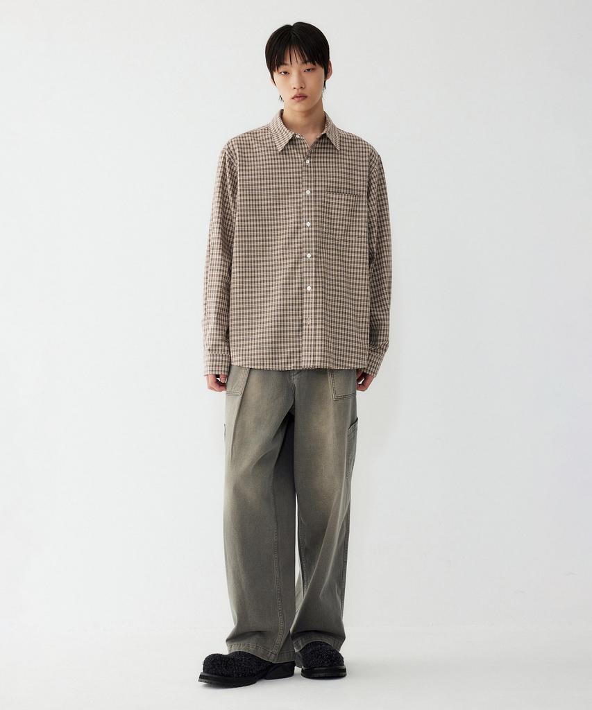 STUDIO TOMBOY [Men] Regular Fit Small Check Shirt_Khaki 9155321210