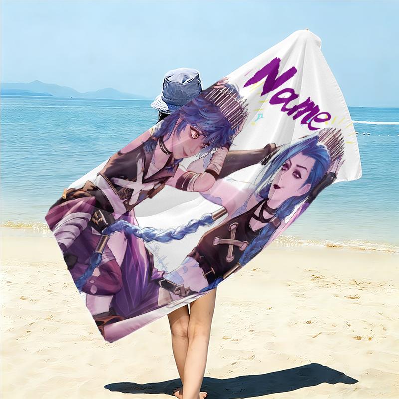 Personalized "Jinx: Power Dark" Beach Towel Microfiber Beach Towel Thin Absorbent for Beach Swimming Yoga Bath Sports. 0910245