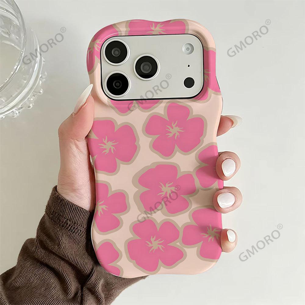Pink flower mobile phone case Apple 17promax high-value wavy film 2-in-1 protective case iPhone14