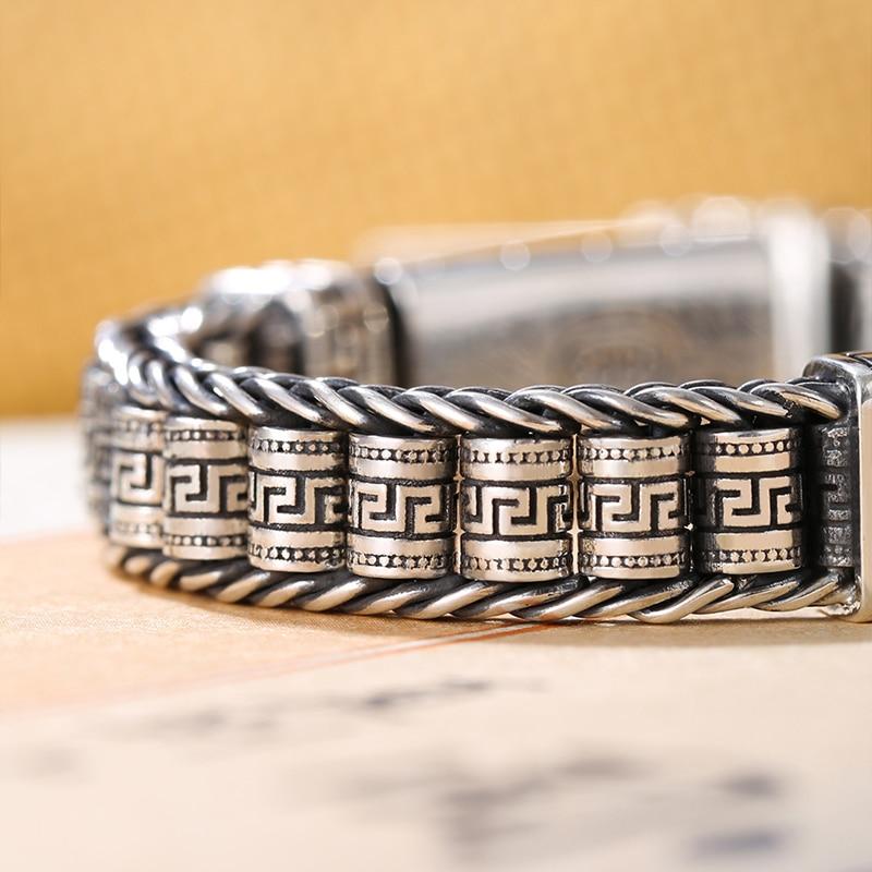 New Original Design Hanfeng Back Character Pattern Passepartout Bracelet Silver Men Women Trendy Personality Niche Style Retro