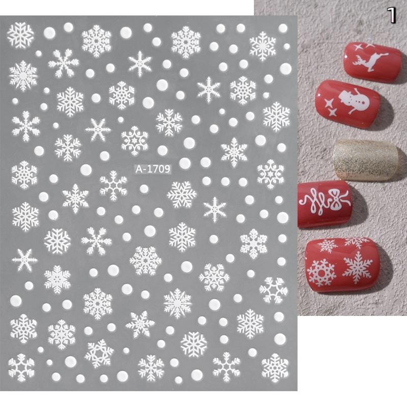 Sticker Nail Art Noël Flocon de Neige Hiver Blanc Relief 3D Adhésif Décoration Nail Art Sticker Charme Ongle Décalcomanies Manucure