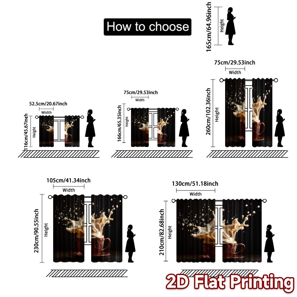 2pcs, 2D FLAT PRINTING Curtains (Without Rod) CreamExplosion Popular Pattern Curtains Semi-Sheer Curtains Festive for Kitchen