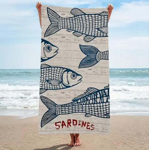 Sardineblik Fantastische Schilderstijl Microvezel Strandlaken Geschikt voor Strand Zwembad Muziekfestival Stadsdoek