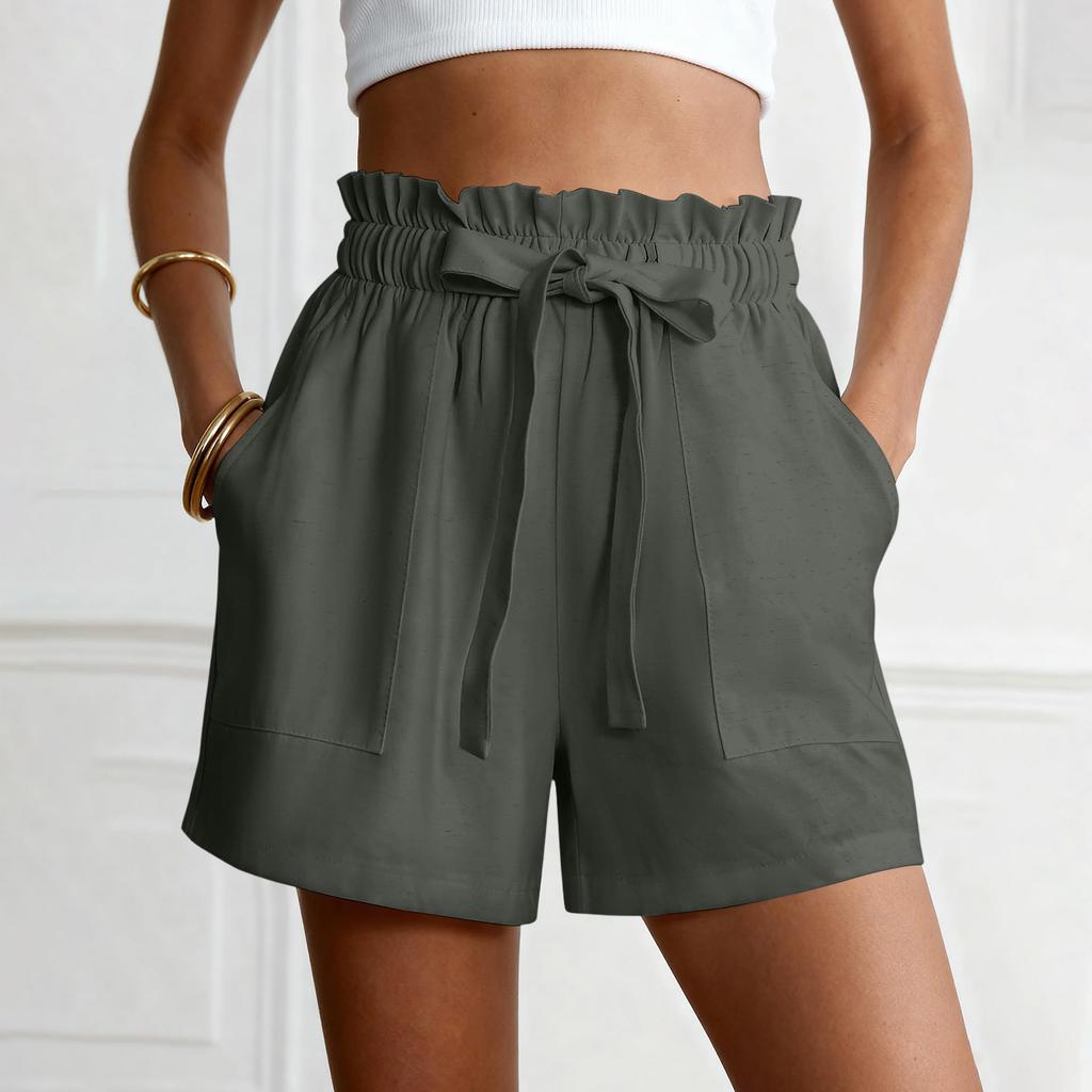 Summer Shorts For Women Casual Ruffle Drawstring High Waist Wide Leg Shorts
