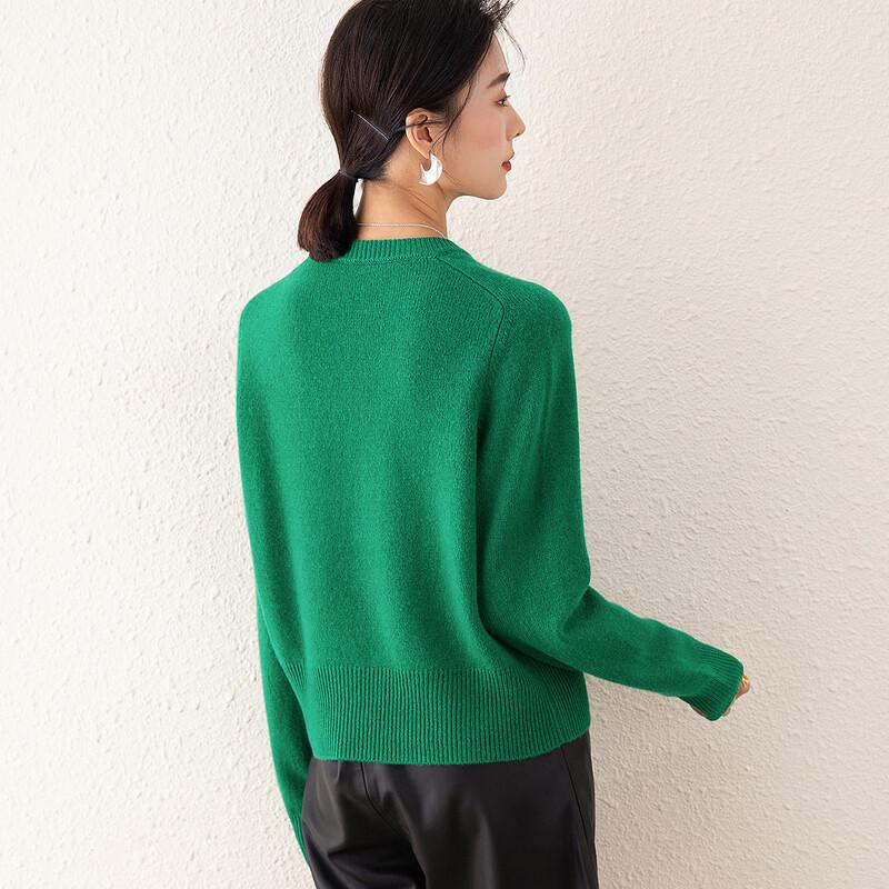 TUHUANG Women's Pure Wool Cartoon Embroidered Round Neck Sweater