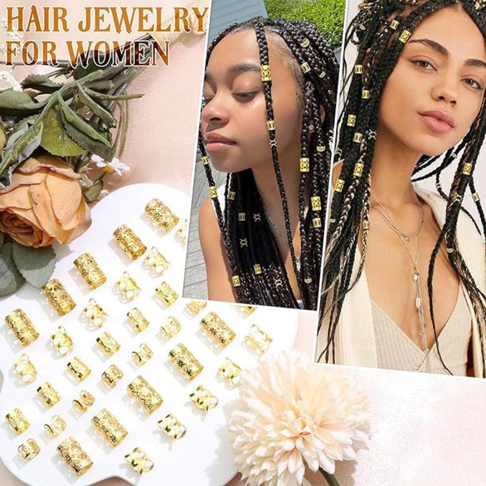 40/50 Pieces Hair Jewelry Dreadlocks Beads Metal Adjustable Hair Braid Rings Hip Hop Style Clips Pendants Hair Dcorations