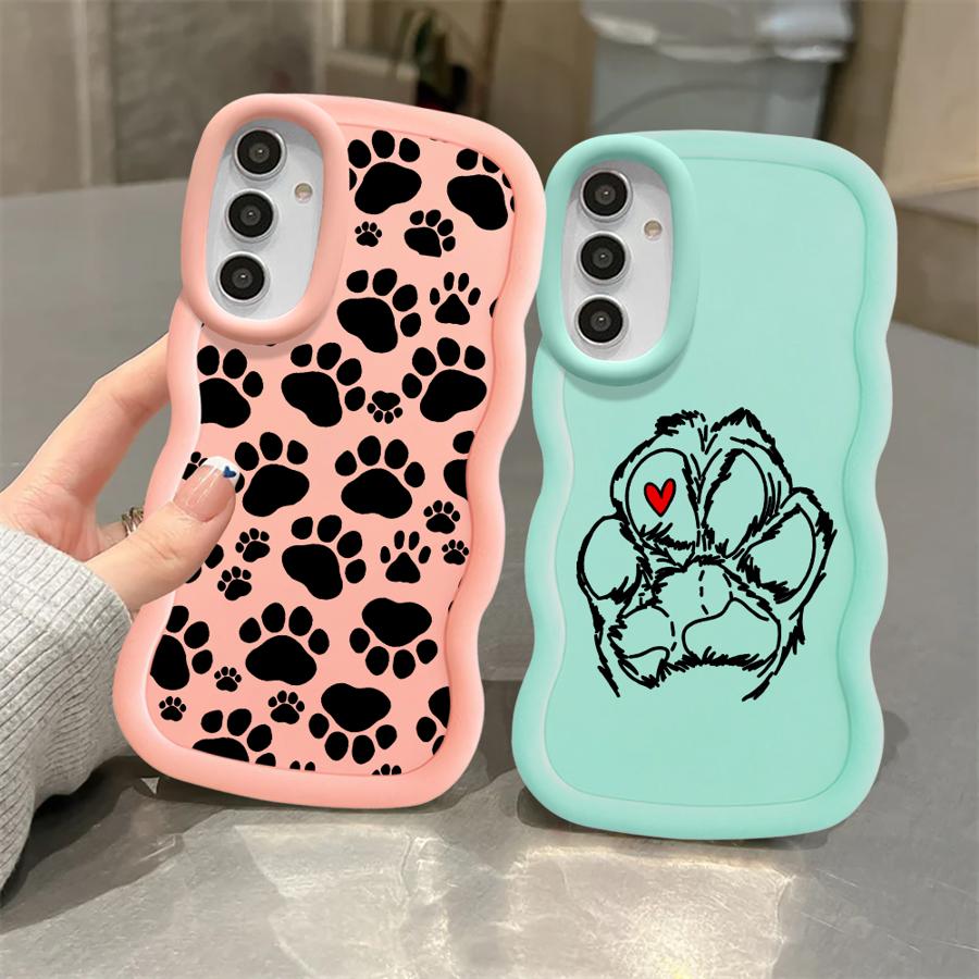 Housse de téléphone douce avec empreintes de pattes d'animaux mignones pour Samsung Galaxy A14 A13 A16 A12 A15 A11 A52 A21s A23 A03 A05 A22 A06 A33 A53 A04