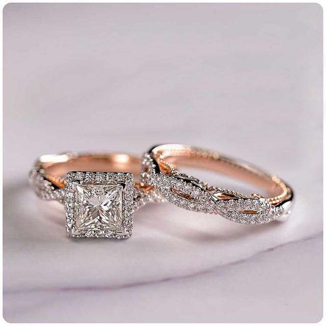 Nieuwe Mode Paar Ringen Vrouwen Mannen Prachtige Prinses Vierkante Zirconia Verjaardag Liefde Gift Engagement Bruiloft Sieraden