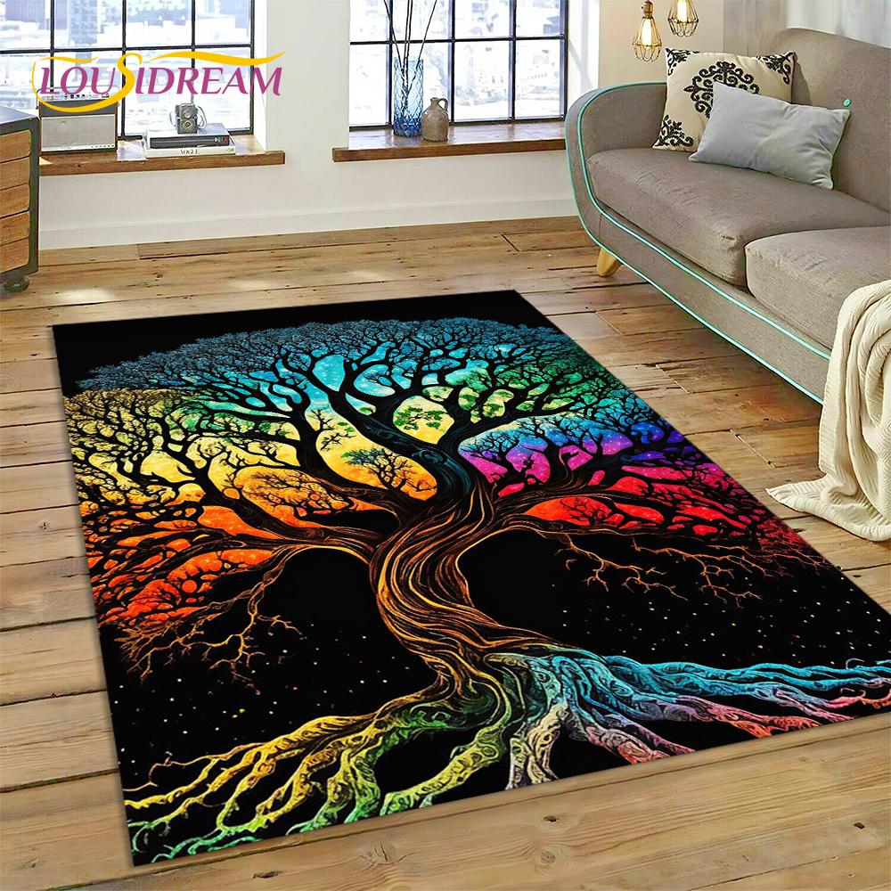 3D Tree of Life Nature Viking Yggdrasil Norse Rug Carpet for Living Room Bedroom Decor,Non-slip Decoration for Sofa Doormat Gift