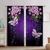 2pcs Purple Rose Butterfly Floral Printed Translucent Curtains Living Room Bedroom Multi-scene Polyester Rod Pocket Curtain Home