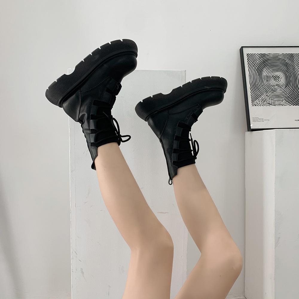 2025 Autumn New Retro British Style Fashion Lace-up Elastic Boots Female Internet Celebrities Ins Versatile Thick-soled Thin Boots