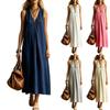 Abito Maxi da Donna Senza Maniche Scollo a V in Lino Estivo Casual Vestibilità Larga Lungo Abito da Sole Tessuto Leggero Traspirante
