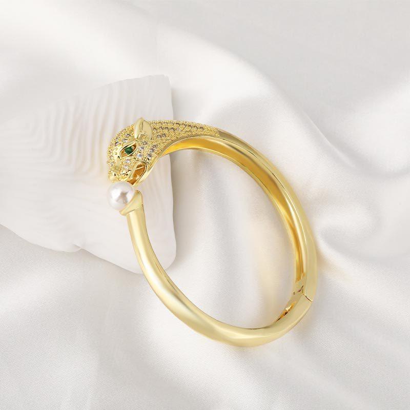 New Snake-shaped Bracelet Set with Zircon Pearls Cute Open Hand Bracelet