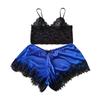 Women Pajama Set Lace Pajama Top Satin Shorts with Black Silk Bow And Lace