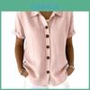 Lente Boheemse Stijl Korte Mouw Blouse Met Gewatteerde Patches Voor Casual Kantoor Kleding
