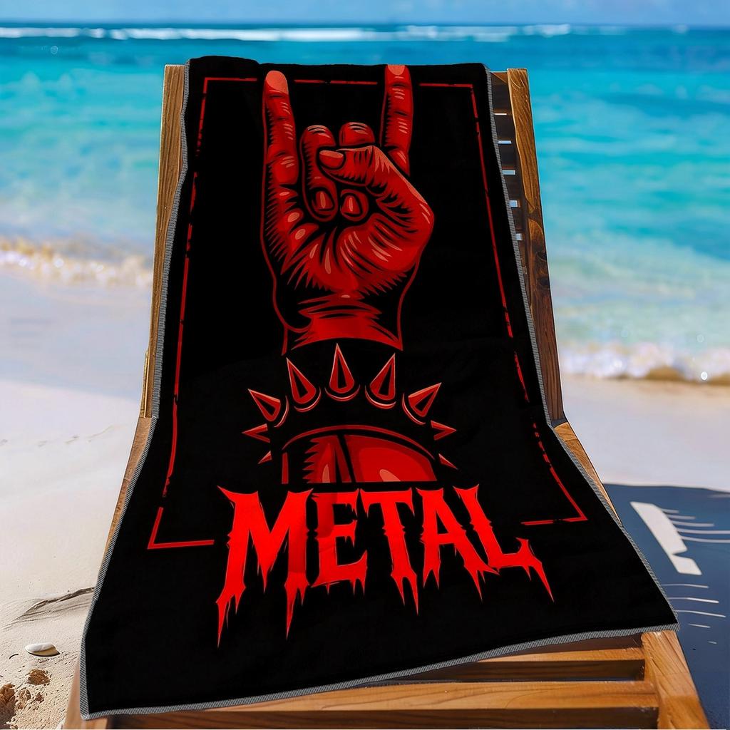 Πετσέτα Παραλίας με Σχέδιο Rock Heavy Metal, Πετσέτα με Εκτύπωση Χειρονομία Rock METAL, Γρήγορο Στέγνωμα Εξαιρετικά Απορροφητική για Surfing Ηλιοθεραπεία