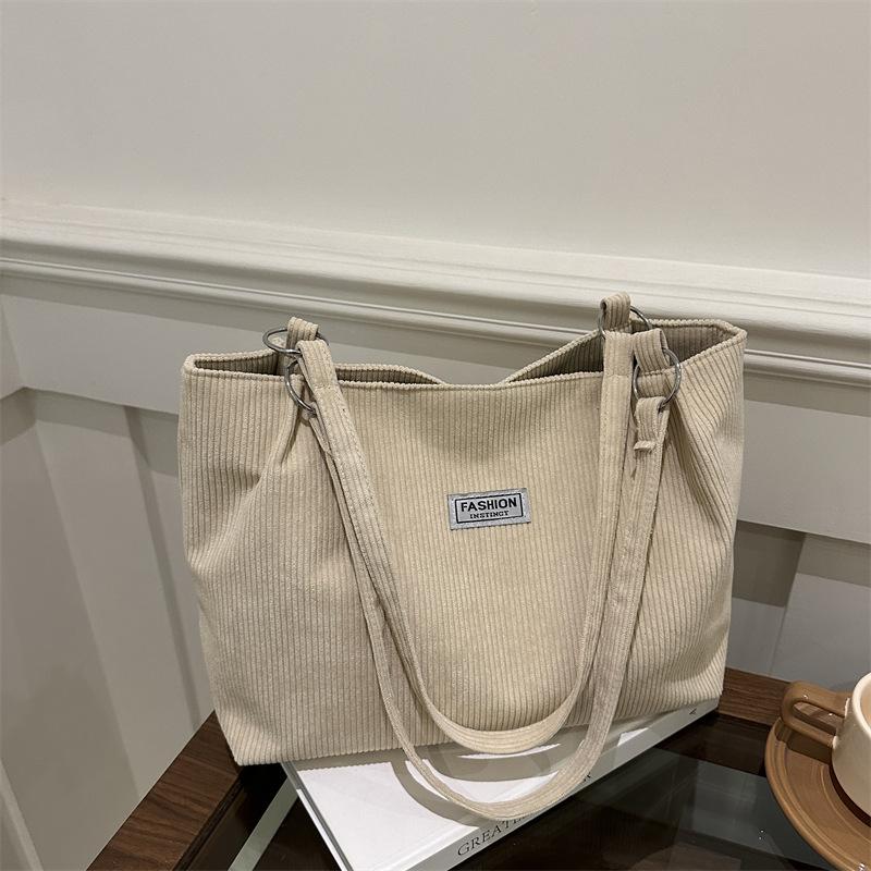 Sac en velours côtelé pour femme, grande capacité, décontracté, à bandoulière, fourre-tout pour les déplacements