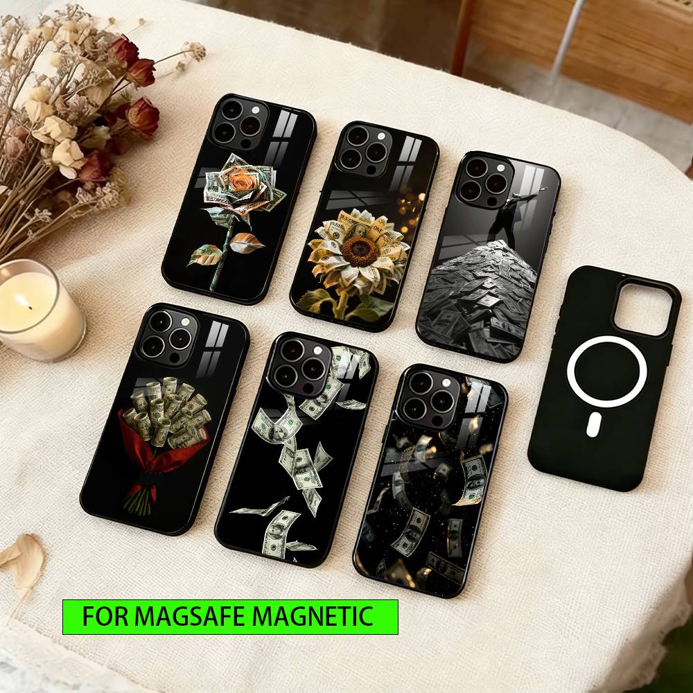 Wealth Flower Phone Case For iPhone17,16,15,14,13,12,11 Plus,Pro Magnetic with Magsafe Wireless Charging
