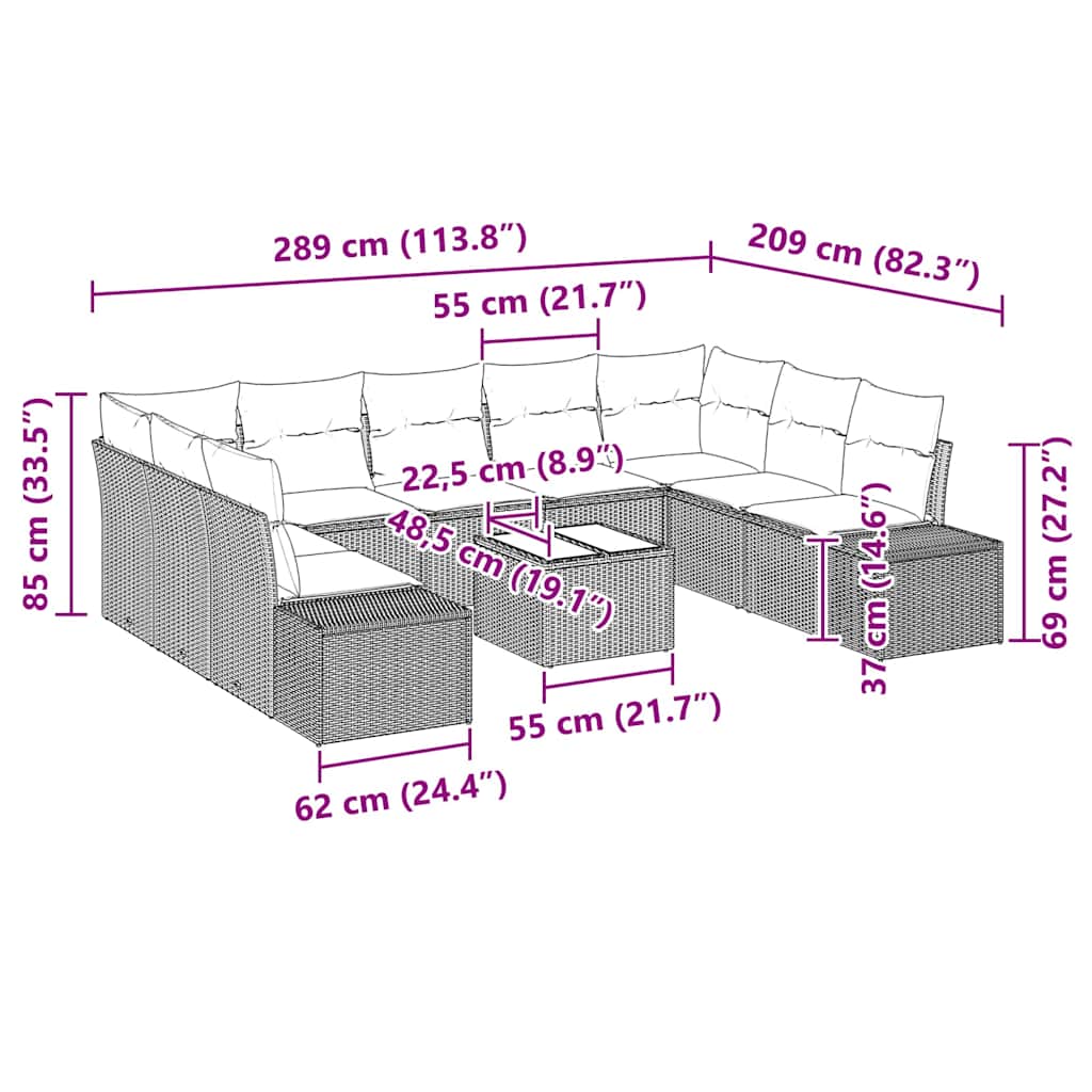 Garden Sofa Set with Cushions 10 pcs Light Grey Poly Rattan