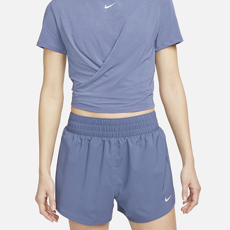 Nike Ensfarvet Logotrykk Rund Hals Genser Kortermet T-skjorte Dame Topper Fantomblå DD4922-491