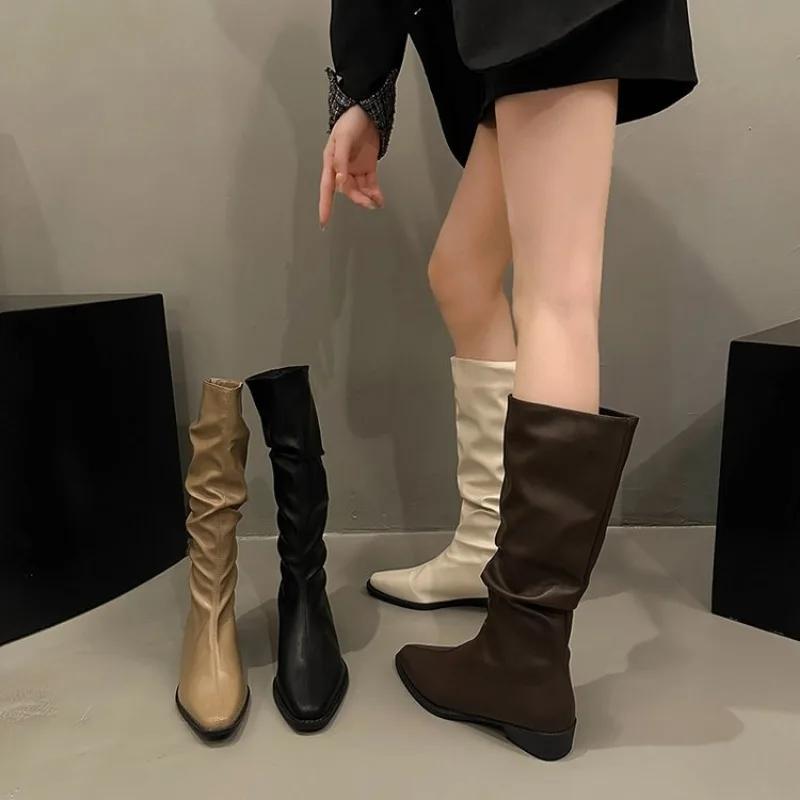 White Long Boots for Woman Thigh High Boots Fashion Thigh High Long Knight Booties Ladies Thick Sole Girl Boots Head Casual Shoe