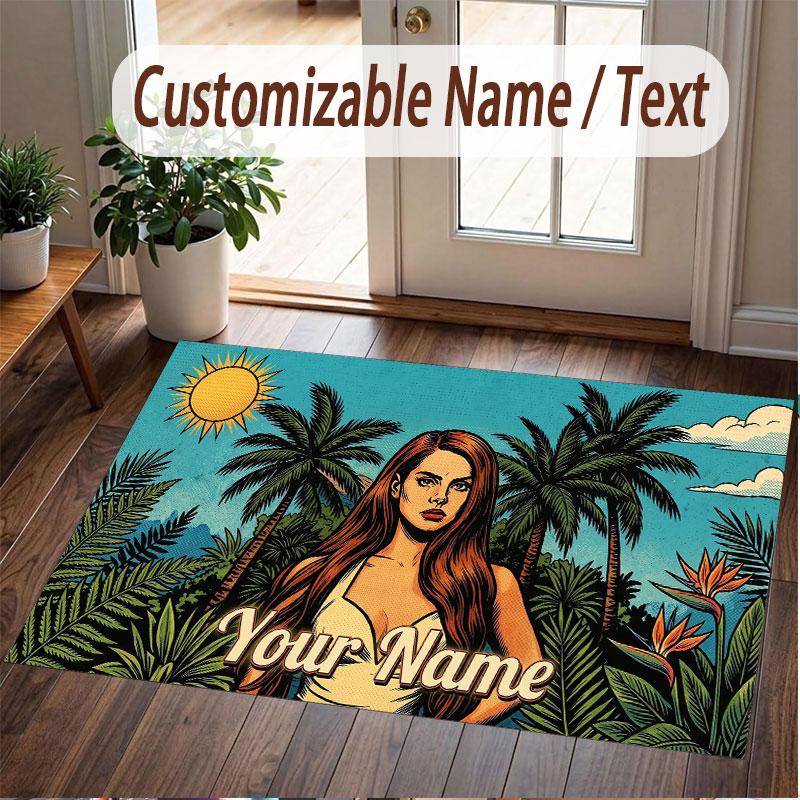 Custom Name Crystal Velvet Rug,Lana Del Rey Comfortable Anti Slip Floor Mat For Room Decoration